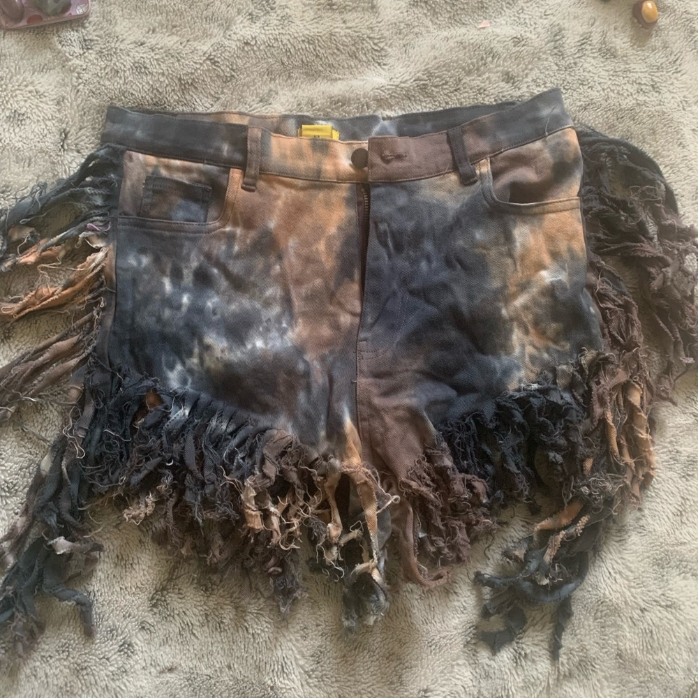 Tie Dyed / Frayed / Tassel / Low Waisted Booty Shorts